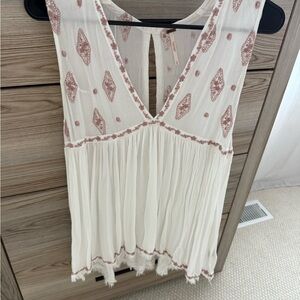 Free People Cream Blouse with Pink Detailing